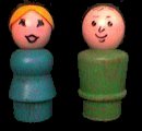 Mom and Dad with wooden bodies and plastic heads.